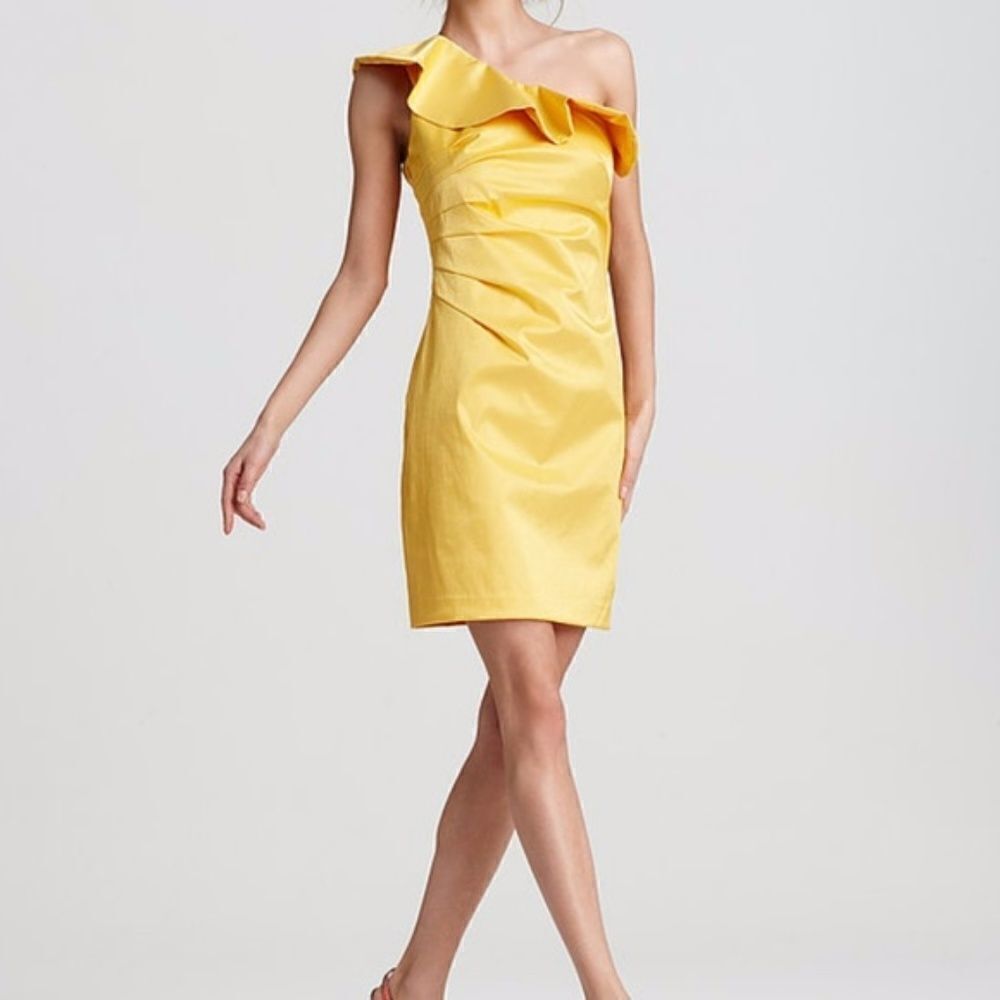 NWT SHELLI SEGAL ONE SHOULDER YELLOW DRESS SZ 6